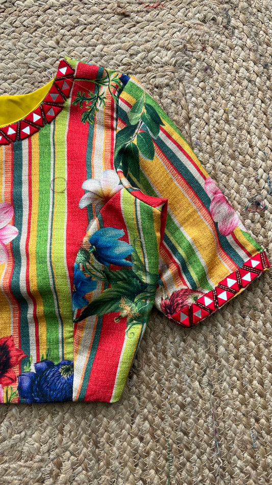 Multicolour silk mirror worked blouse