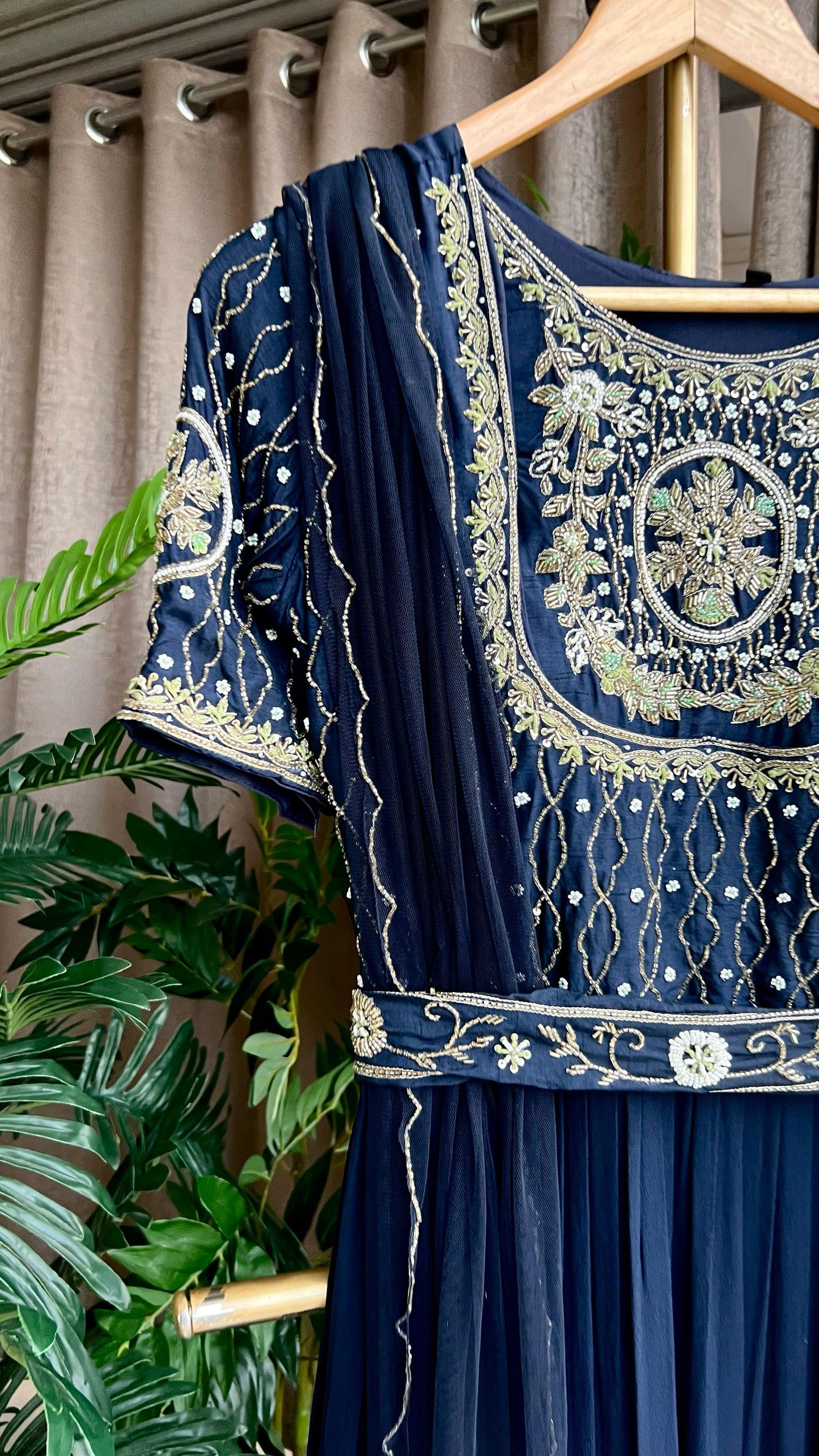 Midnight blue georgette embroidery hand worked gown