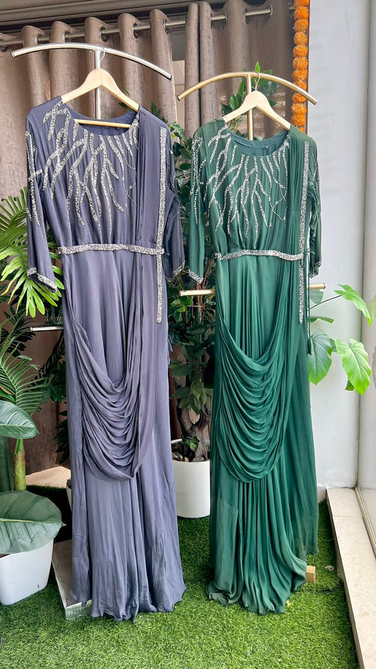 Grey marble embroidery hand worked gown