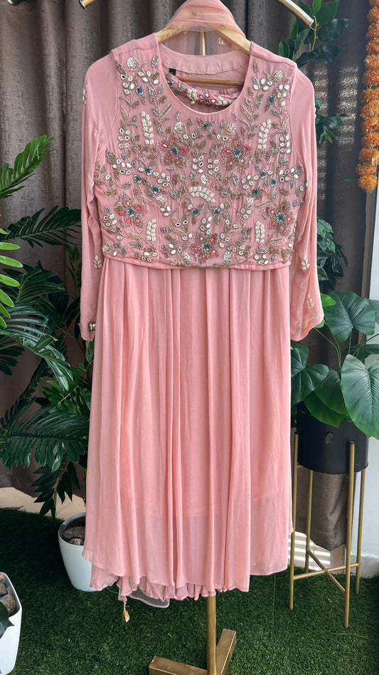 Peach embroidered Crop top lehenga