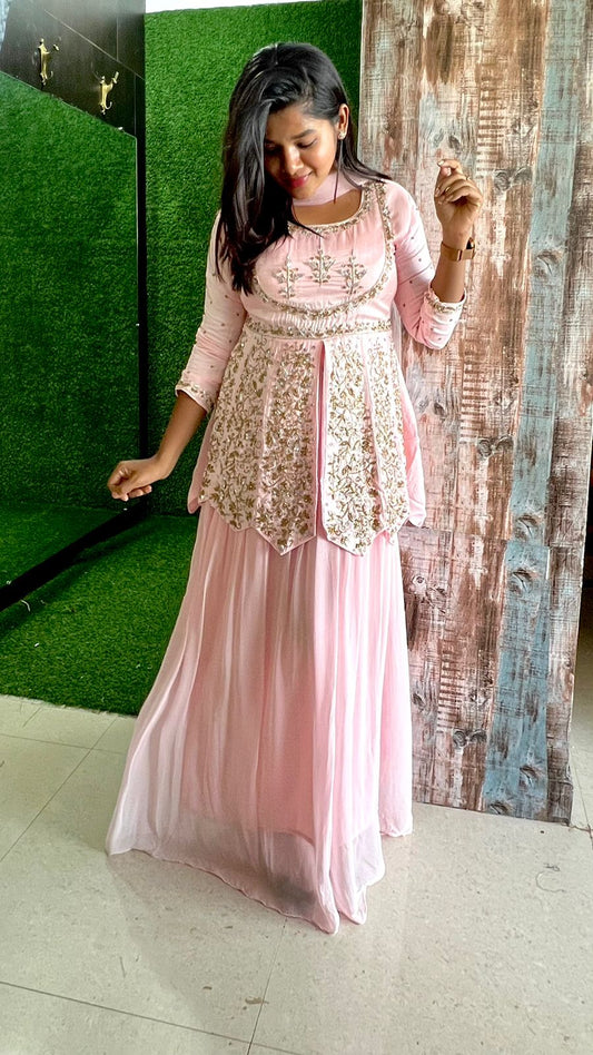 Powder Pink embroidered ethnic lehenga