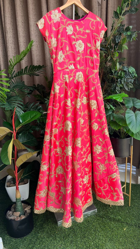 Baby pink silk embroidery gown