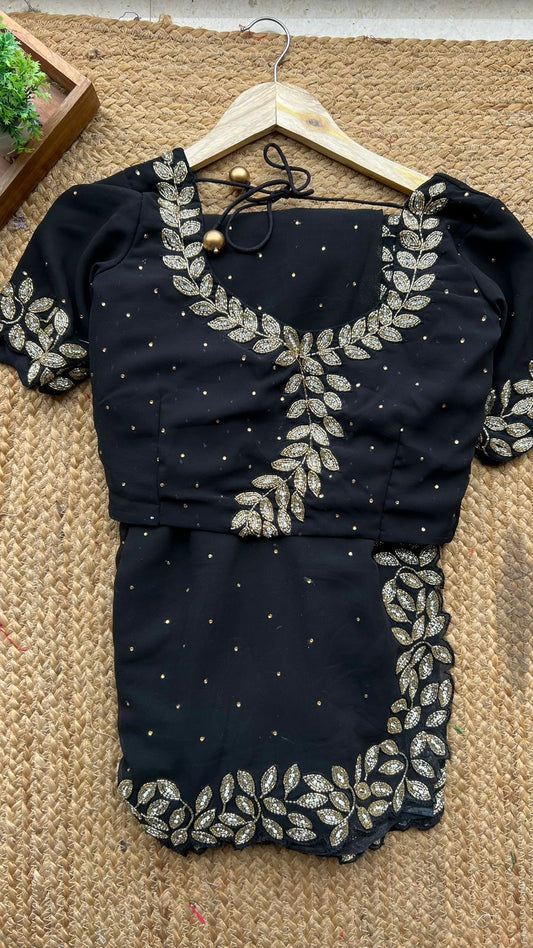Black georgette designer saree with handwork blouse