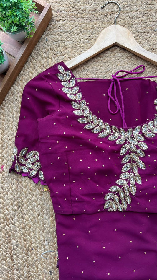 Purple georgette designer saree with handwork blouse