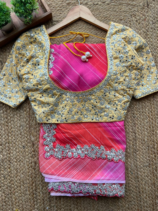 Multi soft organza saree with embroidery yellow blouse