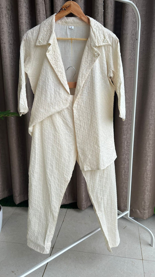 Half white pearl worked coord set