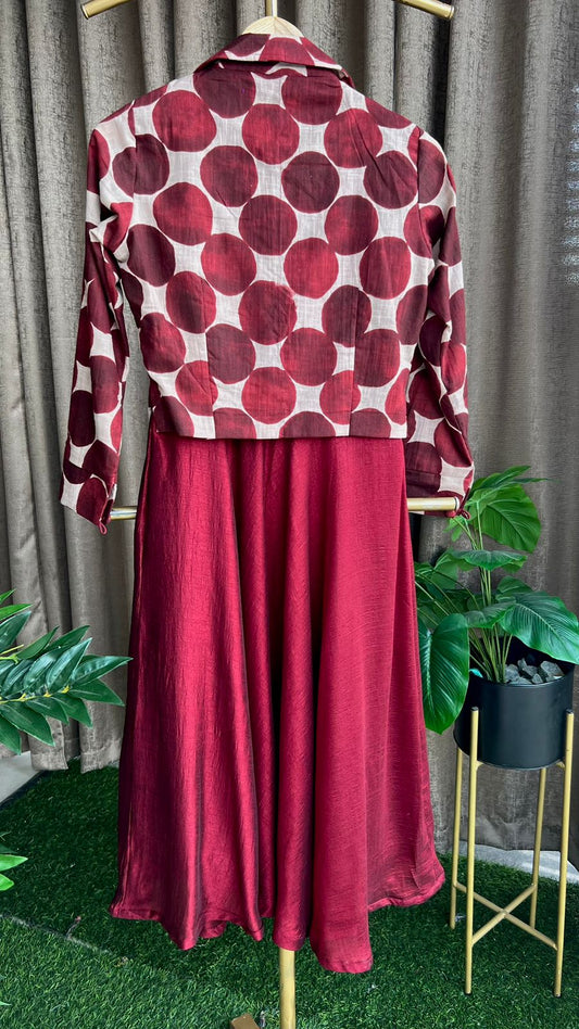 Maroon spaghetti dress & blazer coord sets