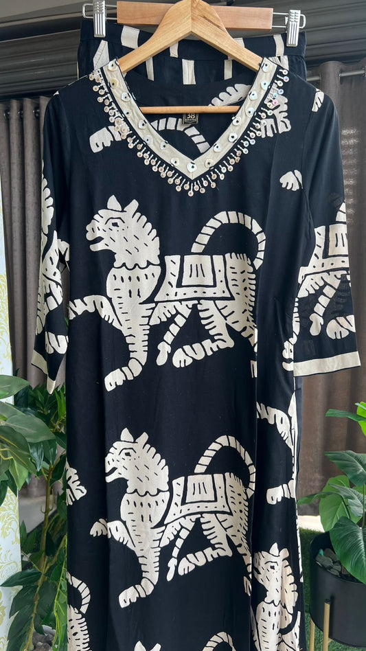 Black rayon cotton dress coord sets