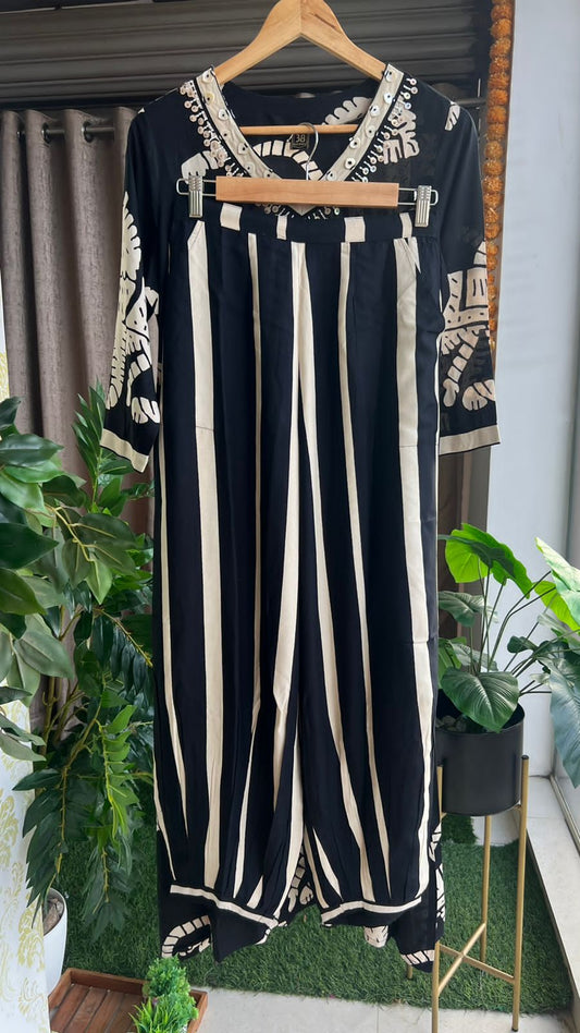 Black rayon cotton dress coord sets