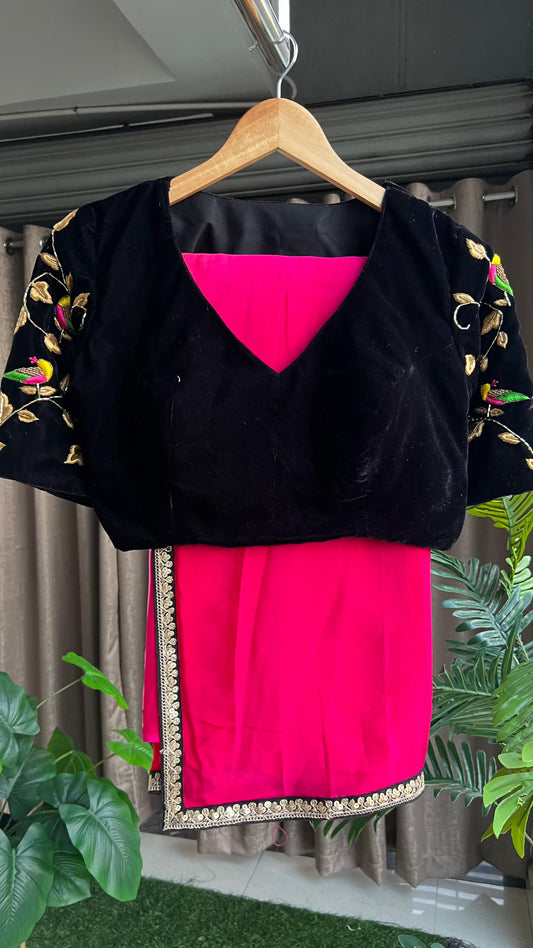 Black velvet bird hand worked blouse