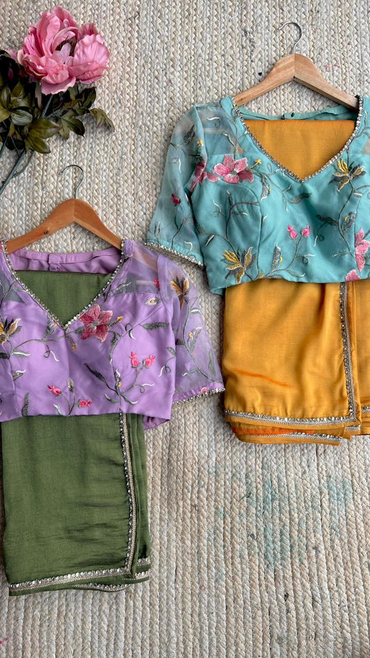 Bottle green marble saree with hand worked blouse