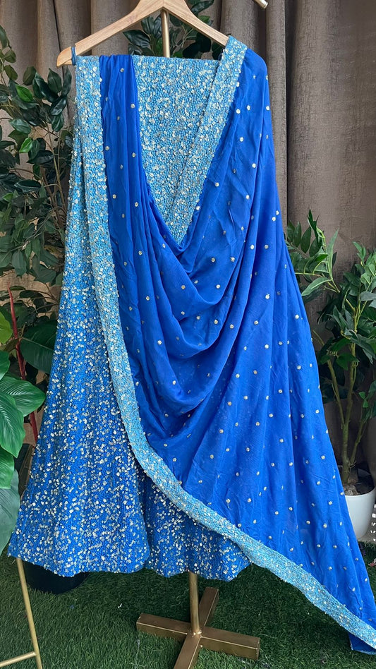 Blue heavy sequence embroidered ethnic lehenga