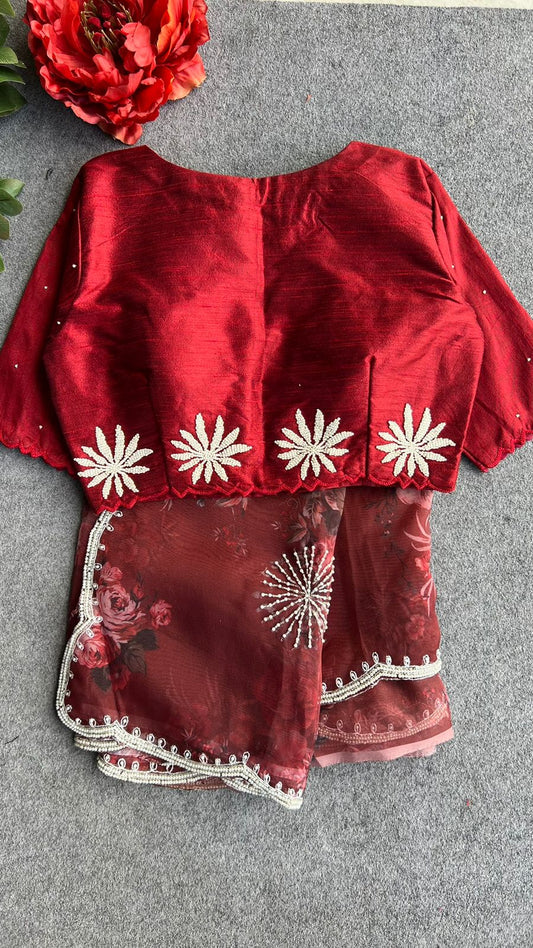Maroon pearl handwork blouse