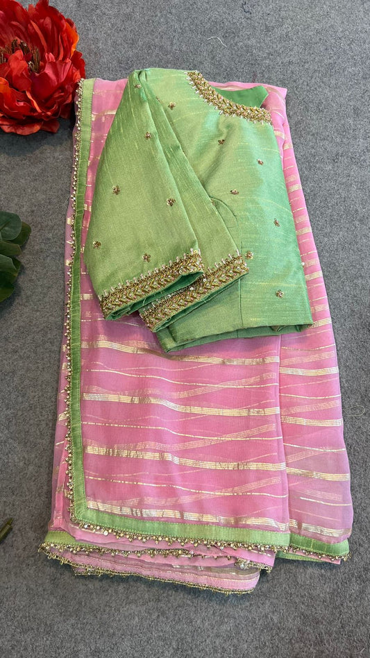 Pista green silk handwork blouse
