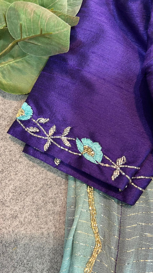 Peacock blue hand worked blouse