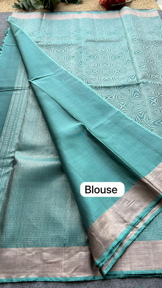 Artic blue kanjivaram silk saree with blouse