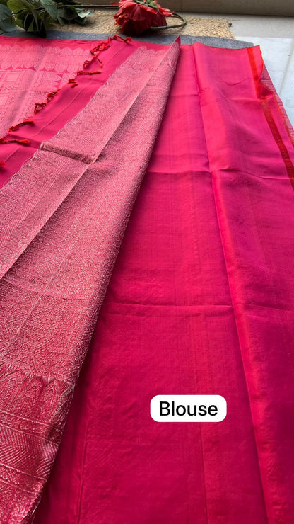 Orange reddish kanjivaram silk saree with blouse