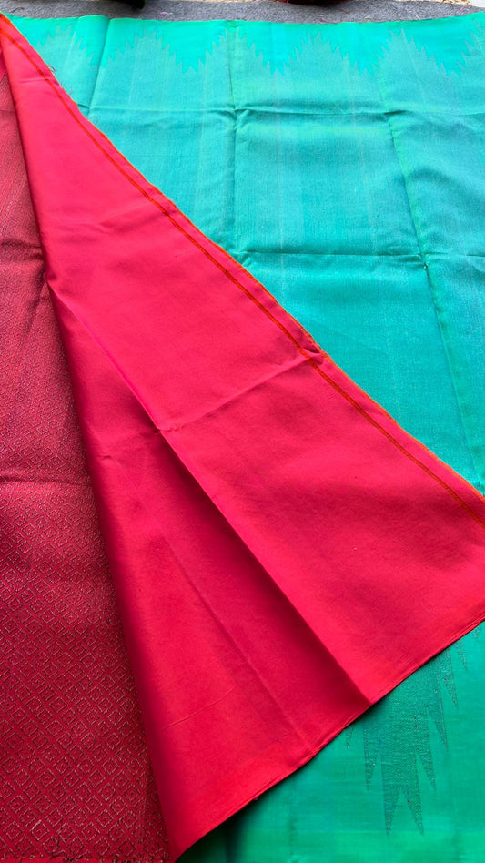 Sea green kanjivaram soft silk saree with blouse