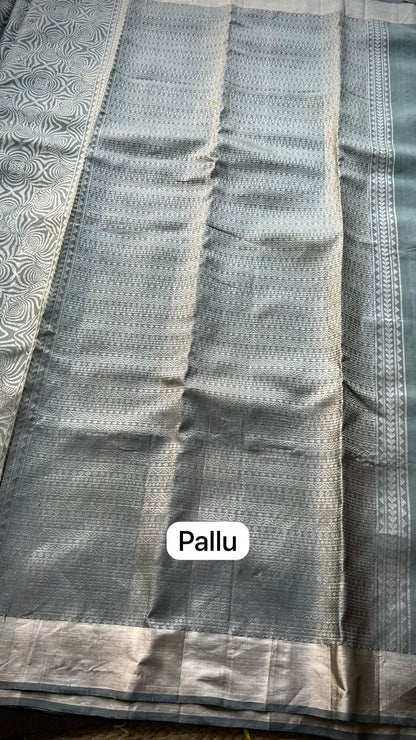 Grey silver kanjivaram silk saree with blouse