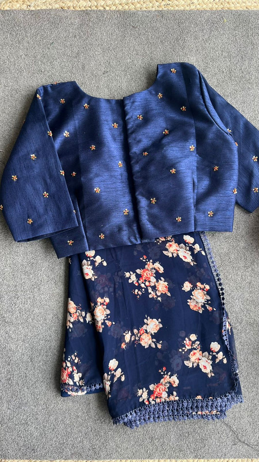 Midnight blue silk jeweled hand work blouse ( only blouse )