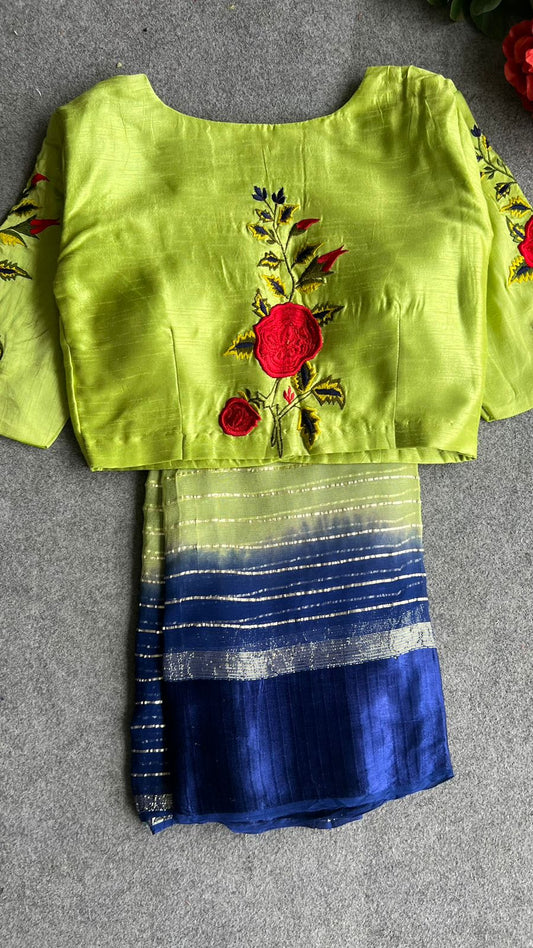 Ombre green saree with silk embroidery blouse