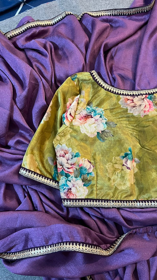 Purple marble silk saree with embroidery blouse