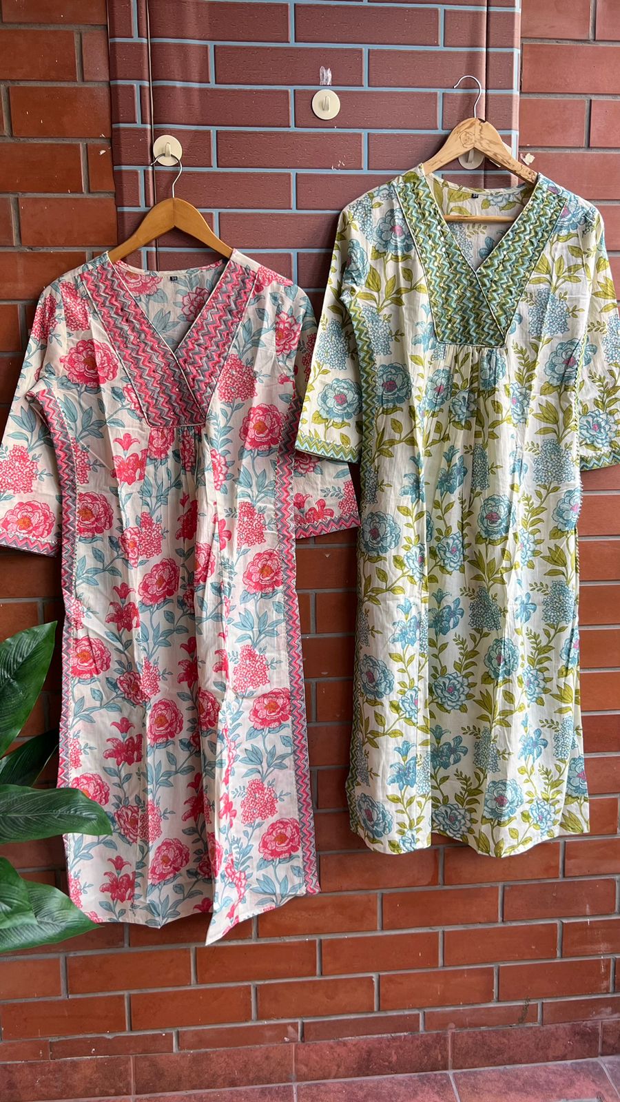 Half white & green floral cotton embroidered 3 piece kurti suit