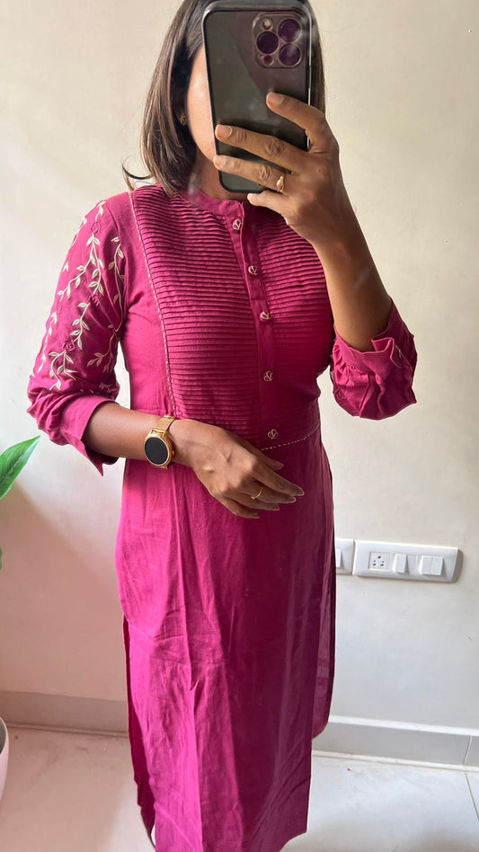 Rayon pink embroidery 2 piece kurti suit