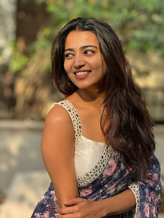 Netted floral designer saree with hand worked blouse