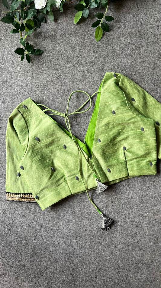 Pista beads hand work blouse