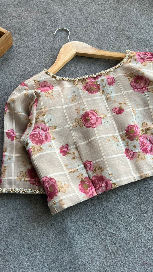 Halfwhite cotton pearl hand work blouse