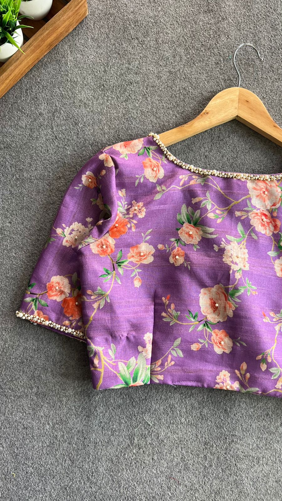 Lavender cotton pearl hand work blouse