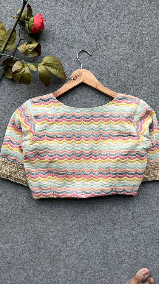 White cotton sequence embroidery blouse