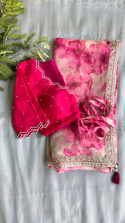 Pink pearl hand work blouse (only blouse)