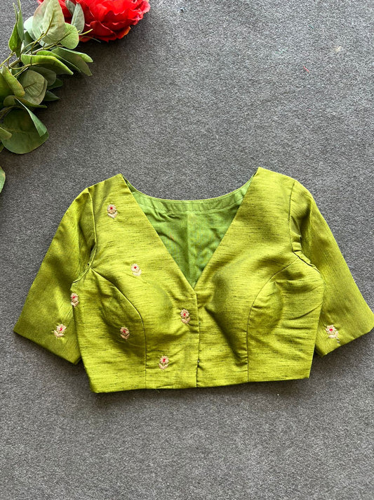Mehandi green silk heavy hand work blouse
