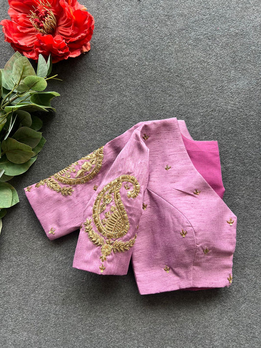Onion pink silk heavy mango hand work blouse