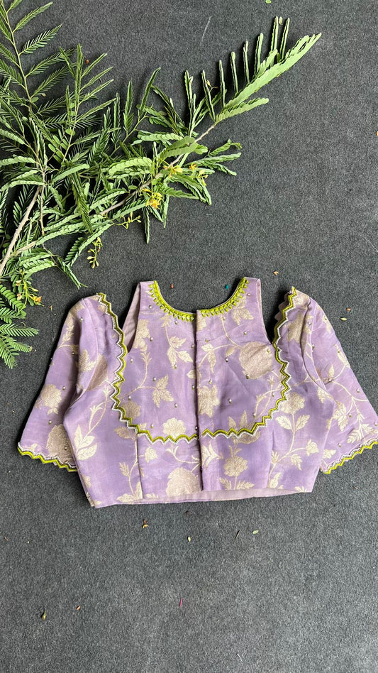 Lavender floral jacquard Intricate JEWEL hand work blouse