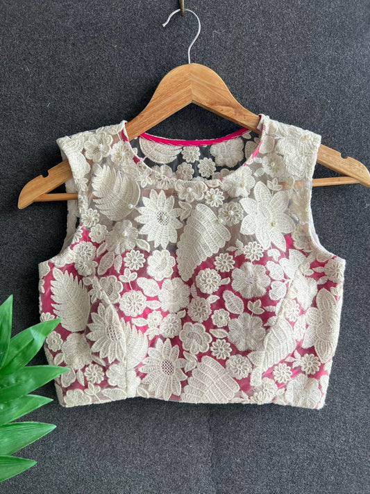 White-pink embroidery handwork blouse
