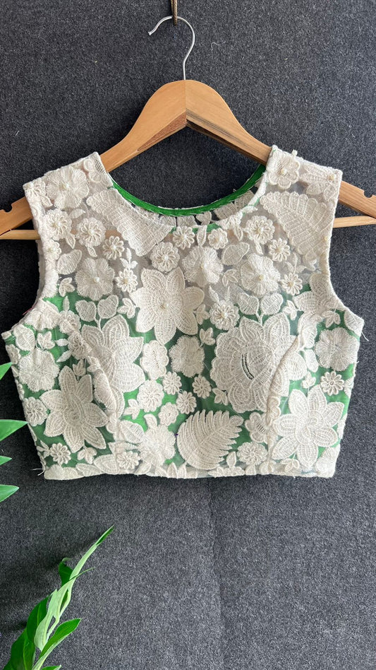 White-green embroidery handwork blouse