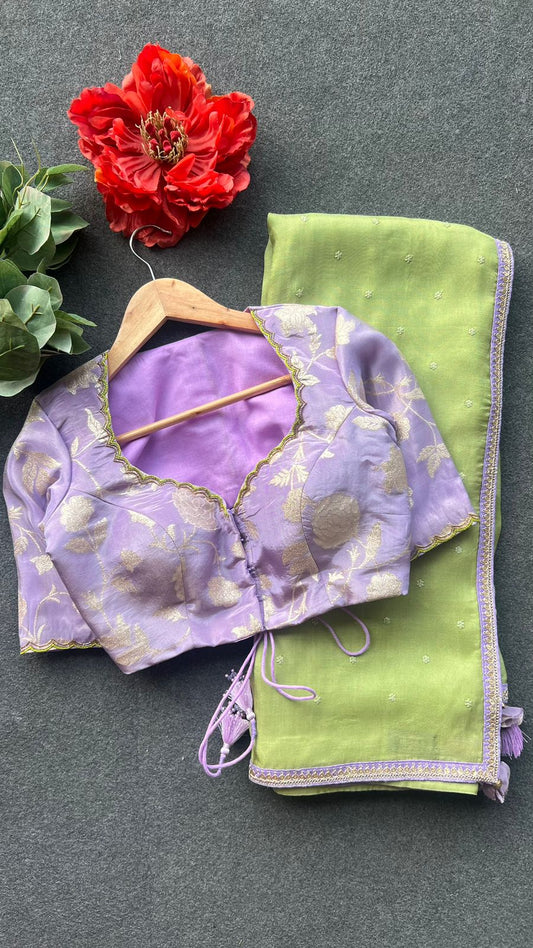 Lavender tissue banarasi hand work blouse (Only blouse)