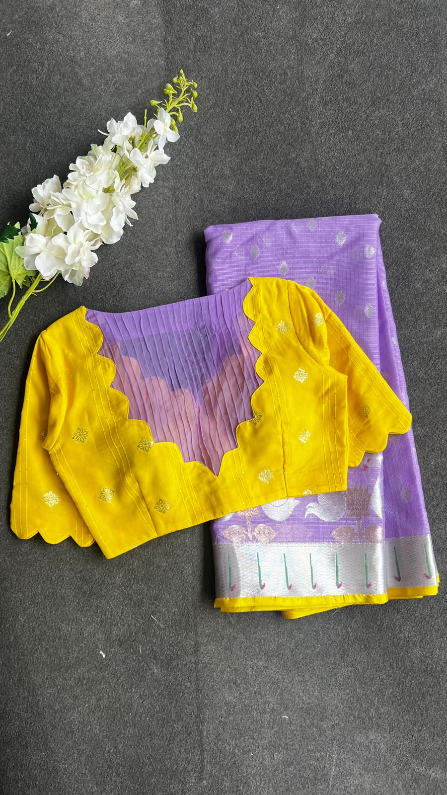 Hotsell Yellow Saree with Purple Motifs