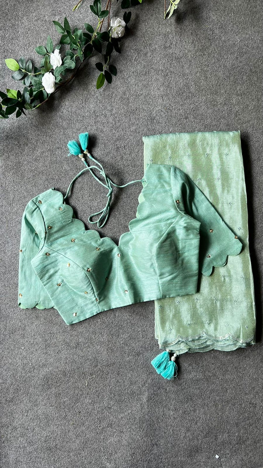 Cyan blue hand worked blouse (only blouse)