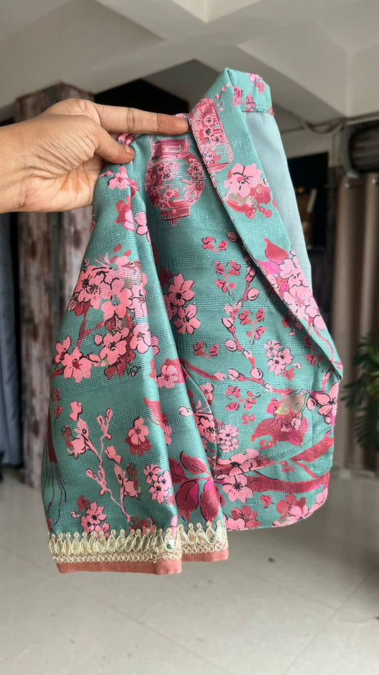 Cyan blue floral collared blouse (only blouse)