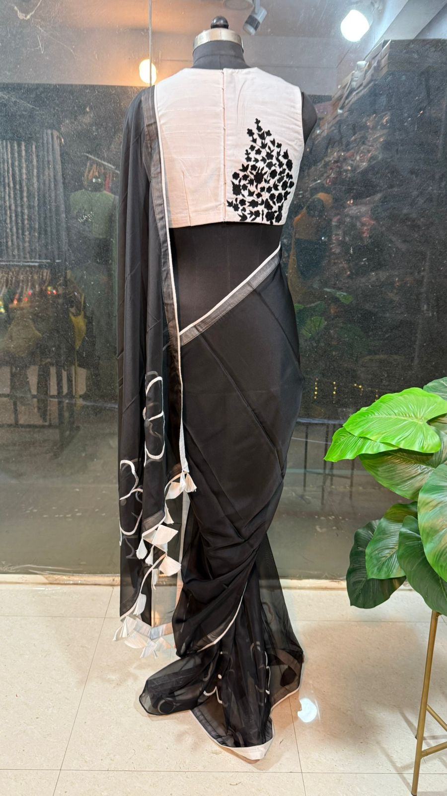 Black soft organza saree with embroidery blouse