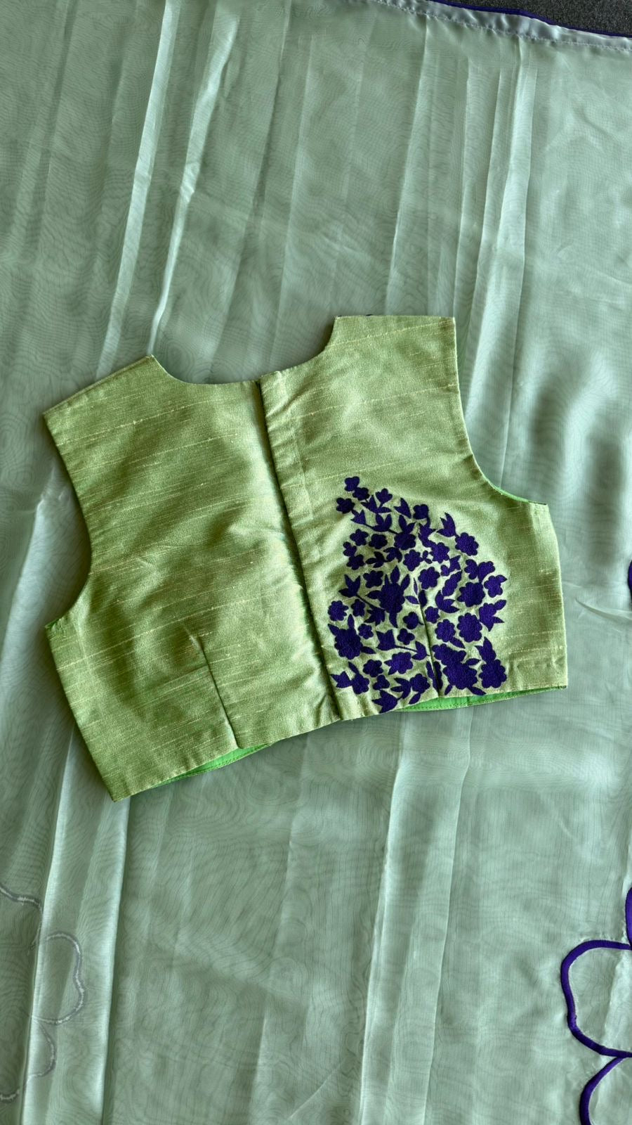Pista green soft organza saree with embroidery blouse