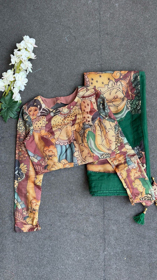 Brown kota kalamkari hand work blouse
