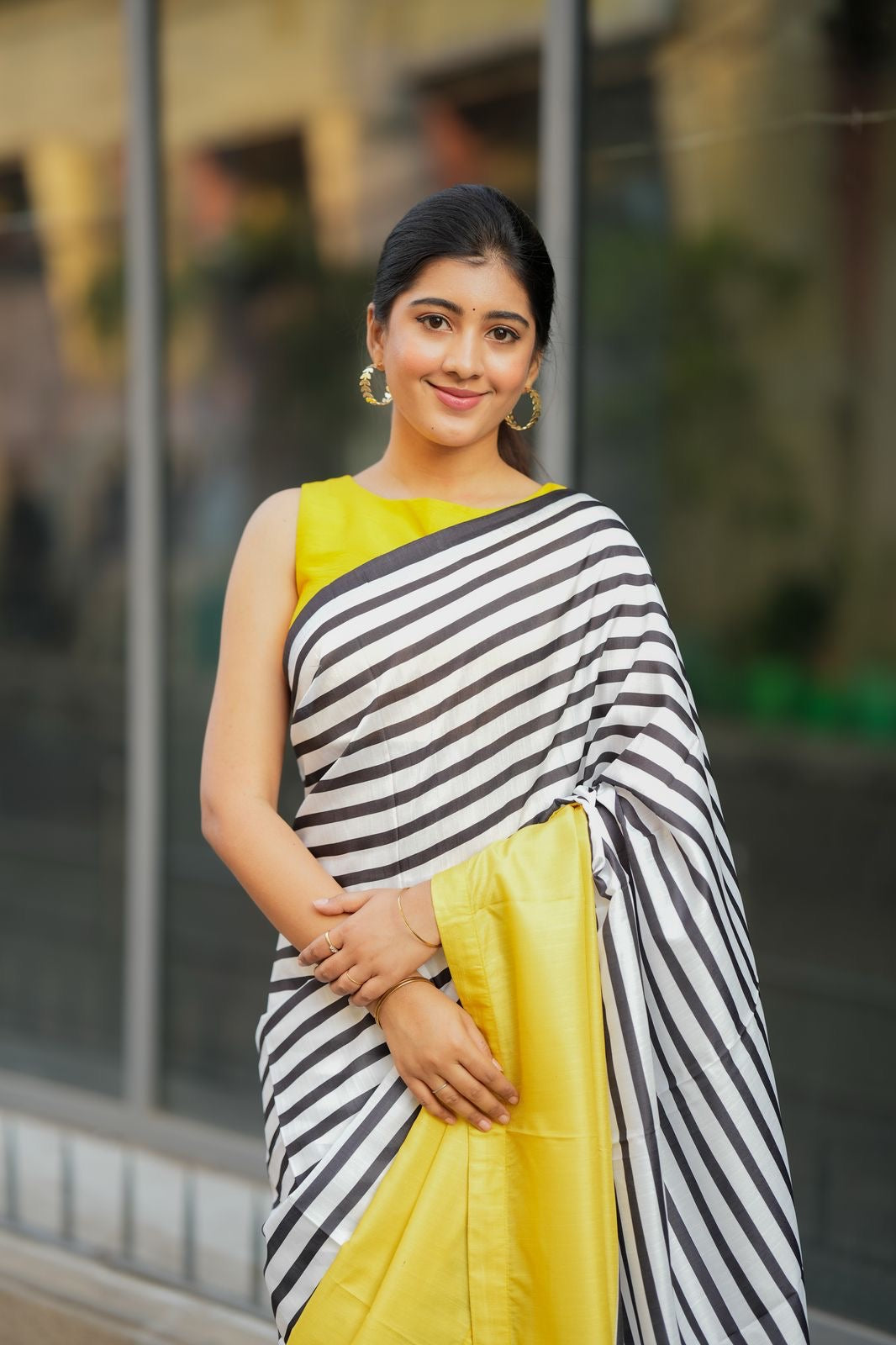 Yellow silk bird embroidery blouse