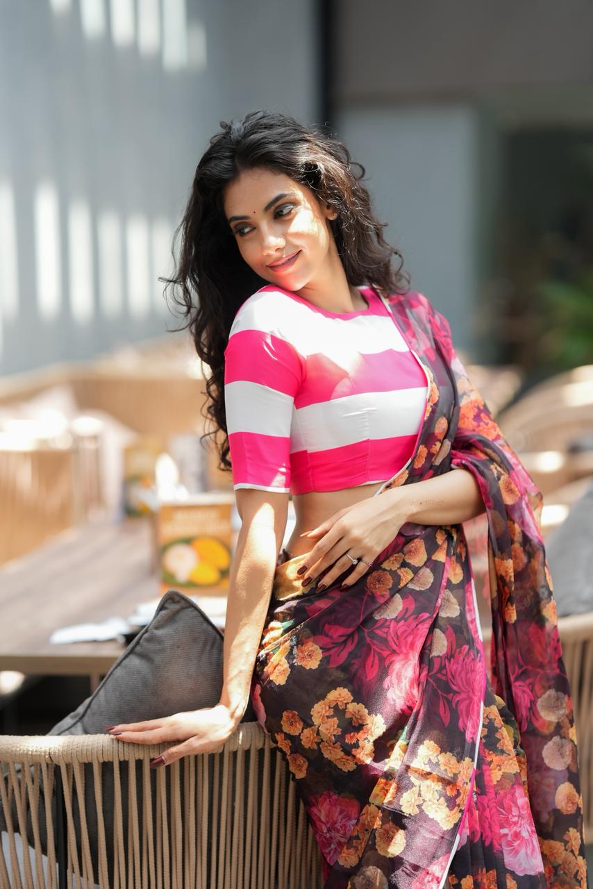 Deep brown soft organza saree with satin blouse