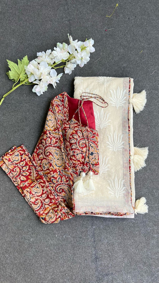 Maroon red cotton kalamkari blouse