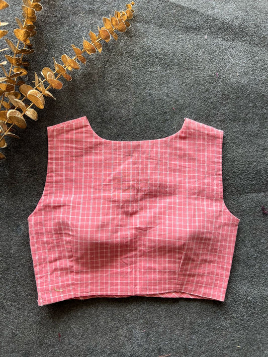 Pink checked printed cotton blouse